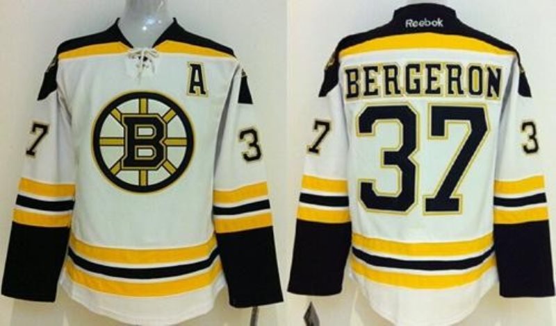 NHL Bruins 37 Patrice Bergeron White Men Jersey
