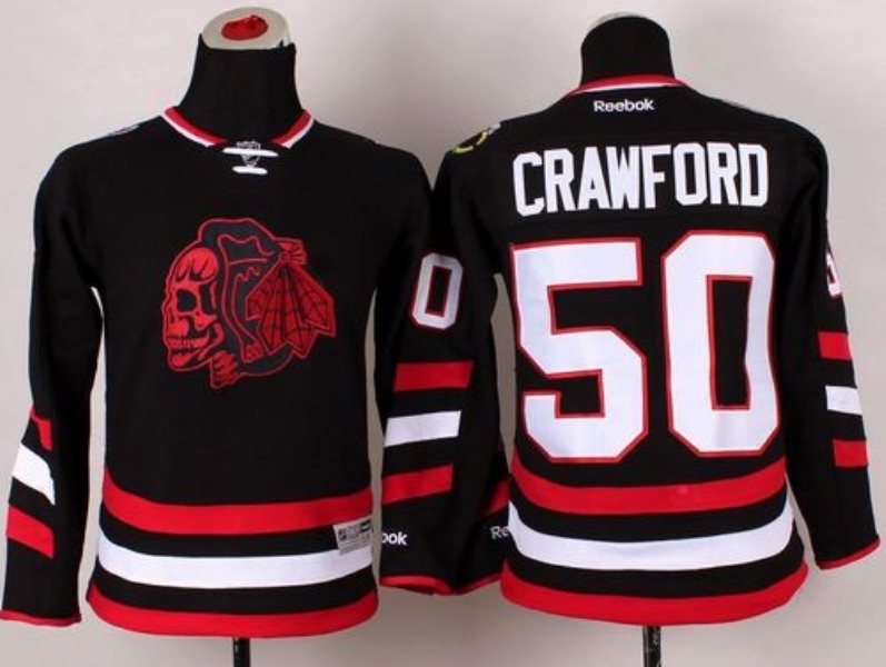 NHL Blackhawks 50 Corey Crawford Black(Red Skull) 2014 Stadium Series Youth Jersey