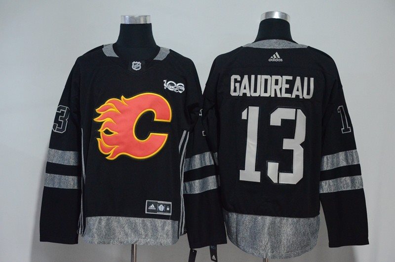 NHL Flames 13 Johnny Gaudreau Black 100th Anniversary Adidas Men Jersey