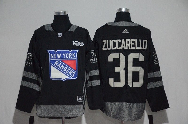 NHL Rangers 36 Mats Zuccarello Black 100th Anniversary Season Men Jersey