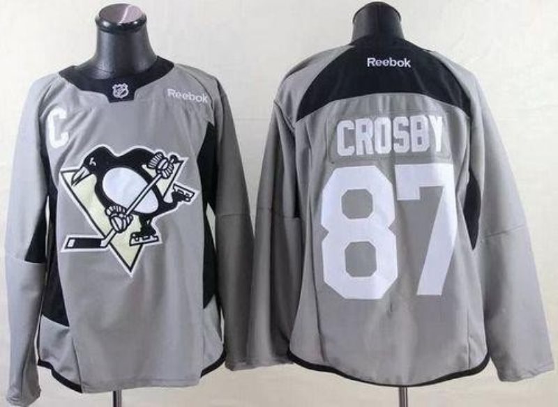 NHL Penguins 87 Sidney Crosby Grey Practice Men Jersey