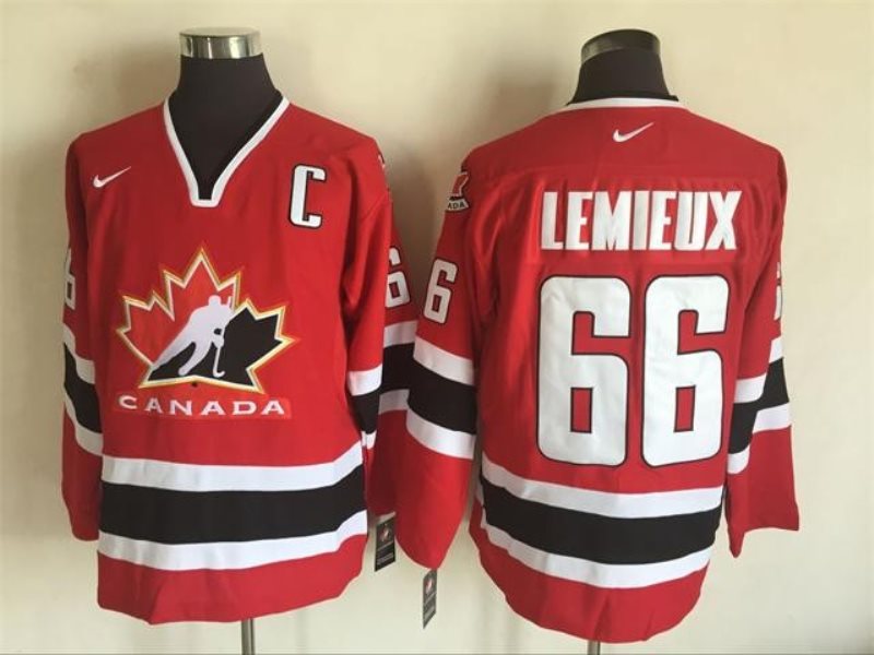 Team Canada 66 Mario Lemieux Red Nike 2002 Winter Olympics Throwback Hocky Jersey