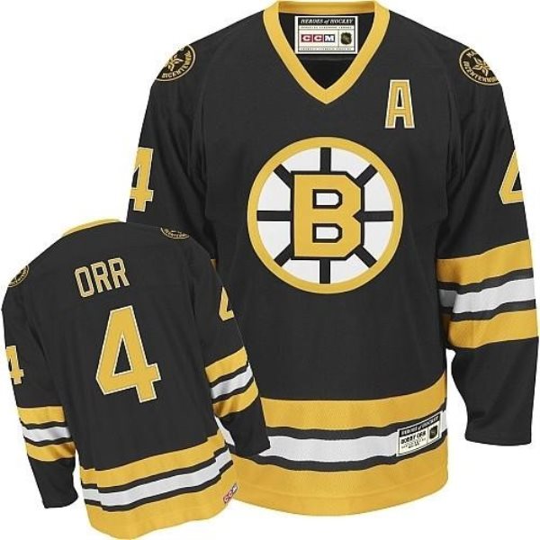NHL Bruins 4 Bobby Orr Black With A Patch Men Jersey