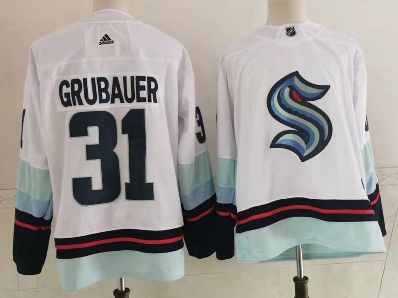 NHL Seattle Kraken 31 Grubauer White Adidas Men Jersey