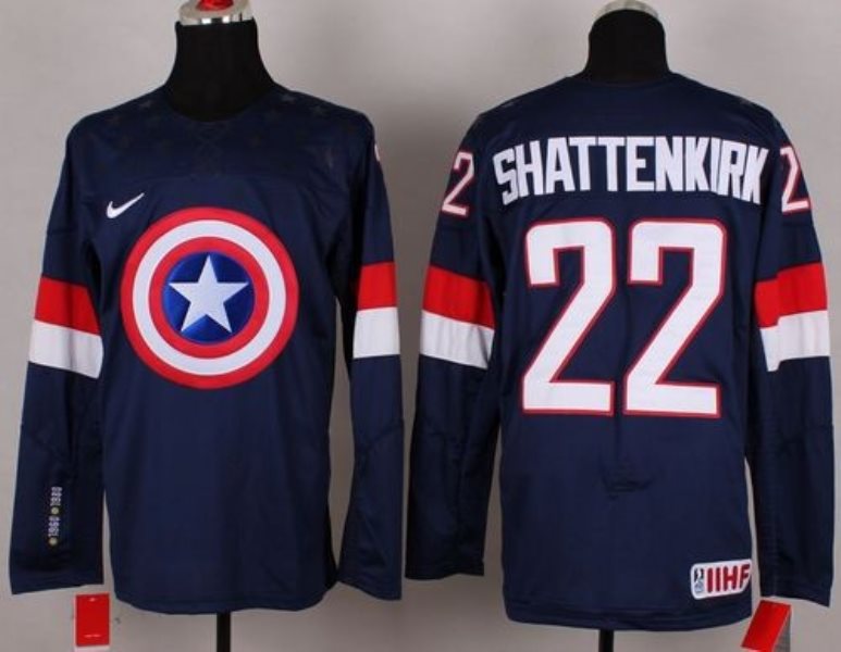 Olympic Team USA 22 Kevin Shattenkirk Navy Blue Captain America Fashion Stitched NHL Jersey