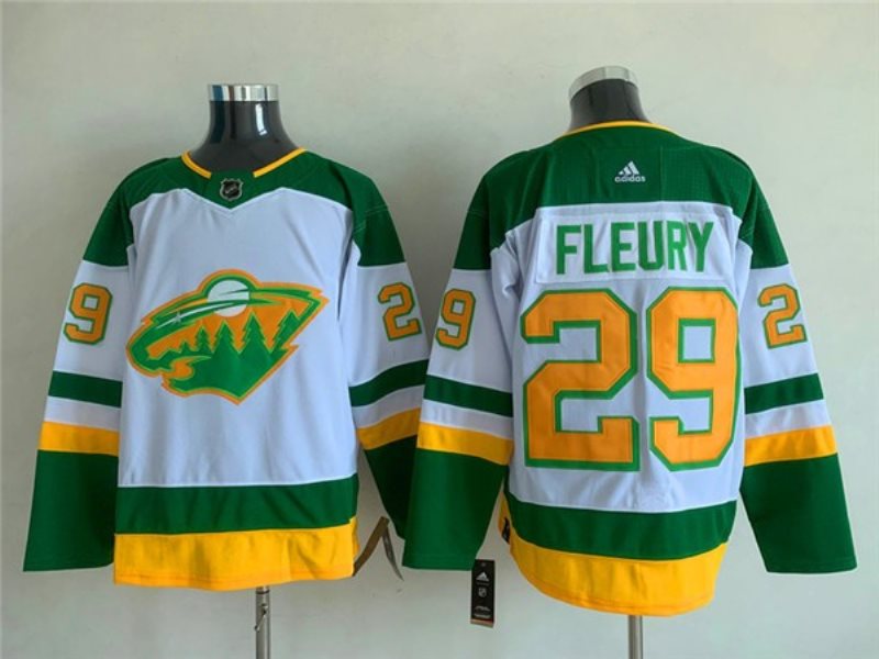 NHL Wild 29 Marc Andre Fleury White Green Adidas Men Jersey
