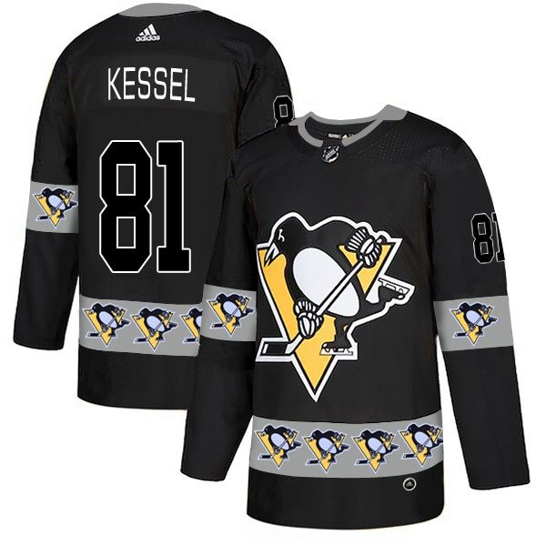NHL Penguins 81 Phil Kessel Black Team Logos Fashion Adidas Men Jersey