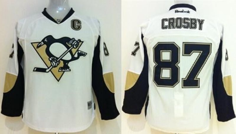 NHL Penguins 87 Sidney Crosby White Youth Jersey