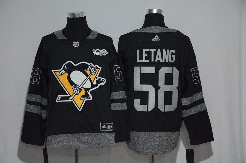 NHL Penguins 58 Kris Letang 100th Anniversary Black Adidas Men Jersey