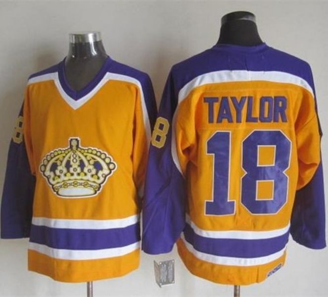 NHL Kings 18 Dave Taylor Yellow Purple CCM Throwback Men Jersey