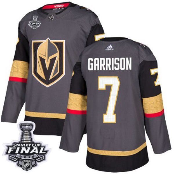 NHL Vegas Golden Knights 7 Jason Garrison Adidas Gray 2018 Stanley Cup Final Patch Men Jersey