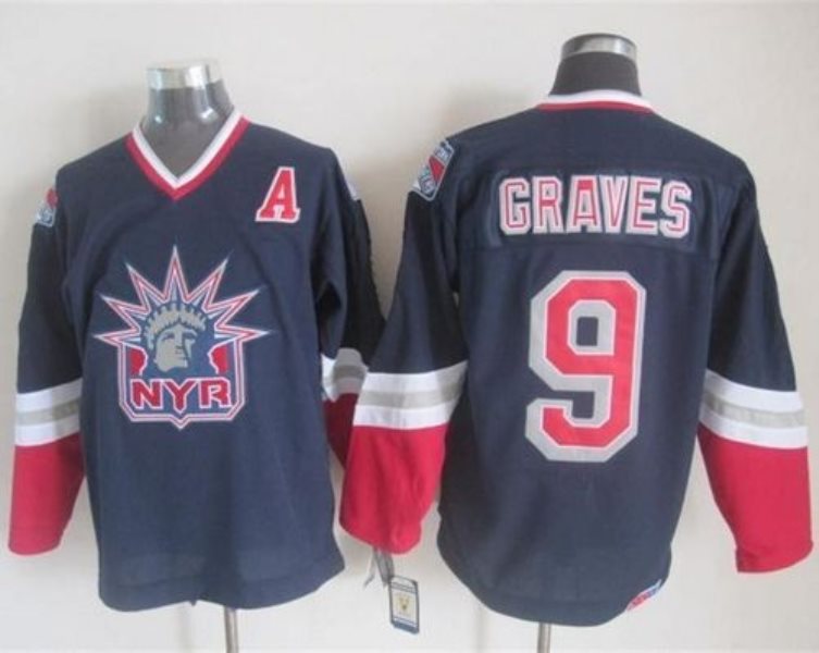 NHL Rangers 9 Adam Graves Navy Blue Statue of Liberty CCM Men Jersey