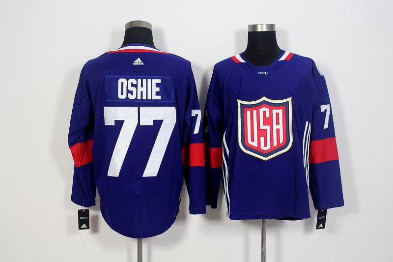Team USA 77 T.J. Oshie Navy Blue 2016 World Cup NHL Jersey