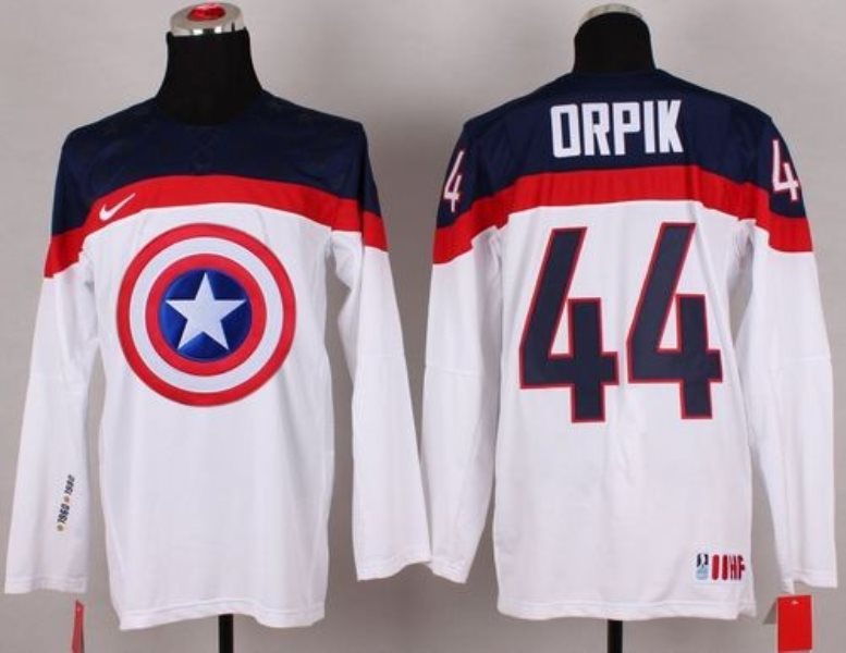 Olympic Team USA 44 Brooks Orpik White Captain America Fashion Stitched NHL Jersey