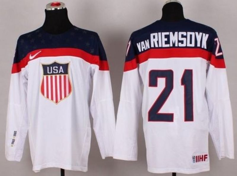 2014 Olympic Team USA No.21 James van Riemsdyk White Hockey Jersey