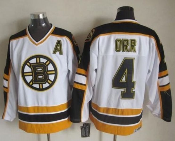 NHL Bruins 4 Bobby Orr White-Black CCM Throwback Men Jersey