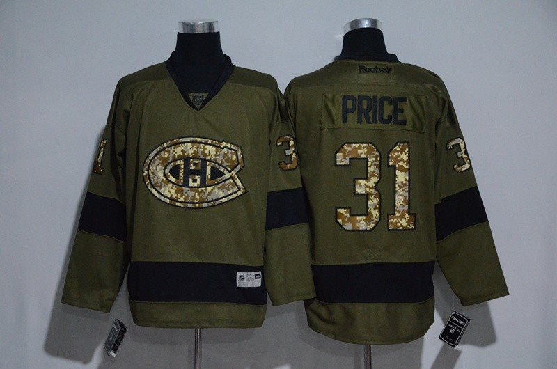 NHL Canadiens 31 Carey Price Olive Green Salute to Service Reebok Men Jersey