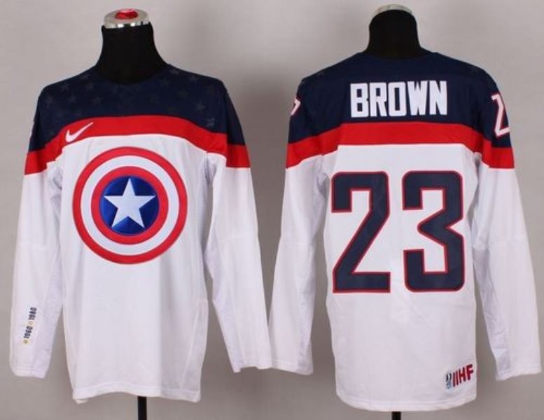 Olympic Team USA 23 Dustin Brown White Captain America Fashion Stitched NHL Jersey