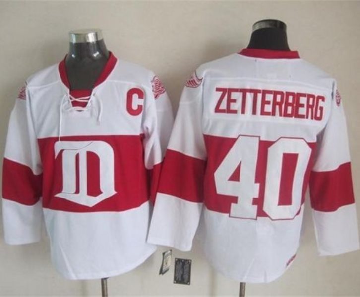 NHL Red Wings 40 Henrik Zetterberg White Winter Classic CCM Throwback Men Jersey