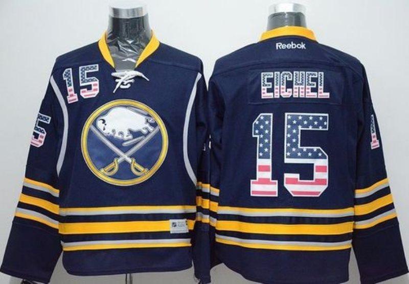 NHL Sabres 15 Jack Eichel Navy Blue USA Flag Fashion Men Jersey