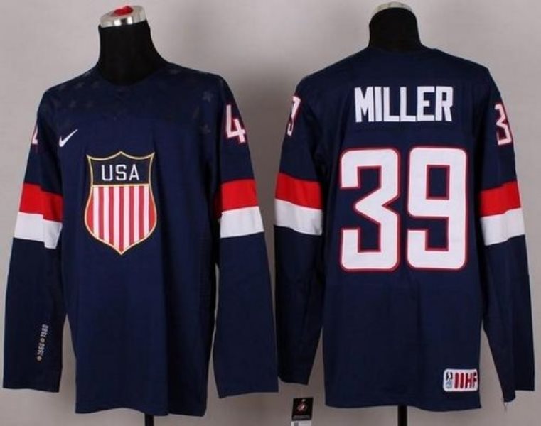 2014 Olympic Team USA No.39 Ryan Miller Navy Blue Hockey Jersey