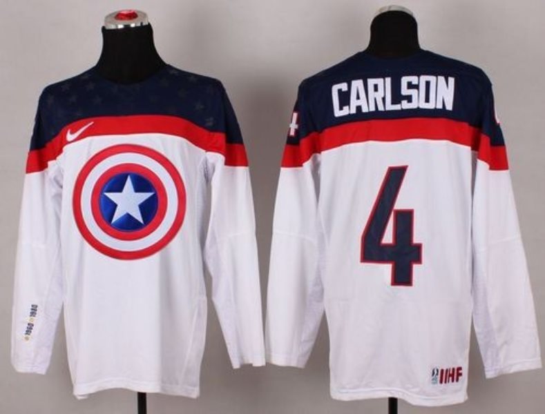 Olympic Team USA 4 John Carlson White Captain America Fashion Stitched NHL Jersey