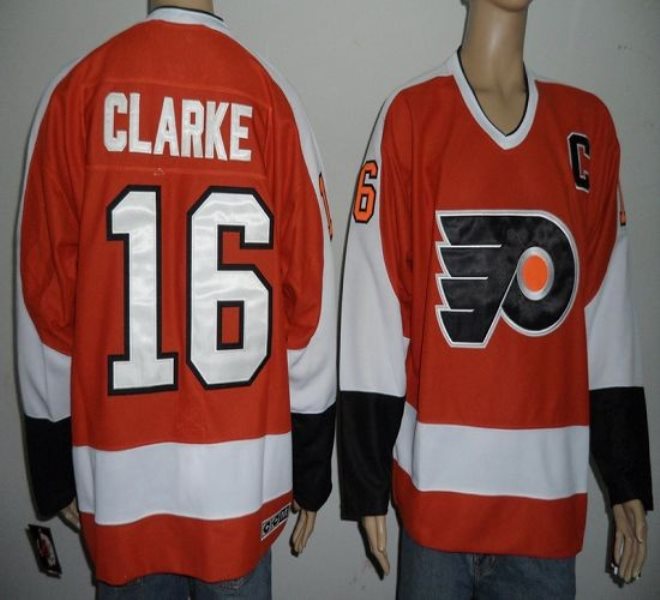 NHL Flyers 16 Bobby Clarke Orange Men Jersey