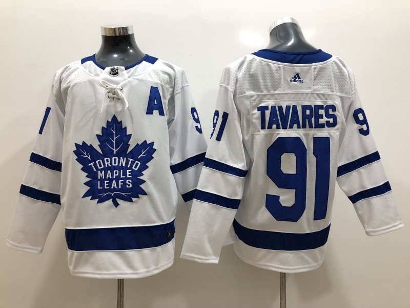NHL Maple Leafs 91 John Tavares Adidas White Men Jersey