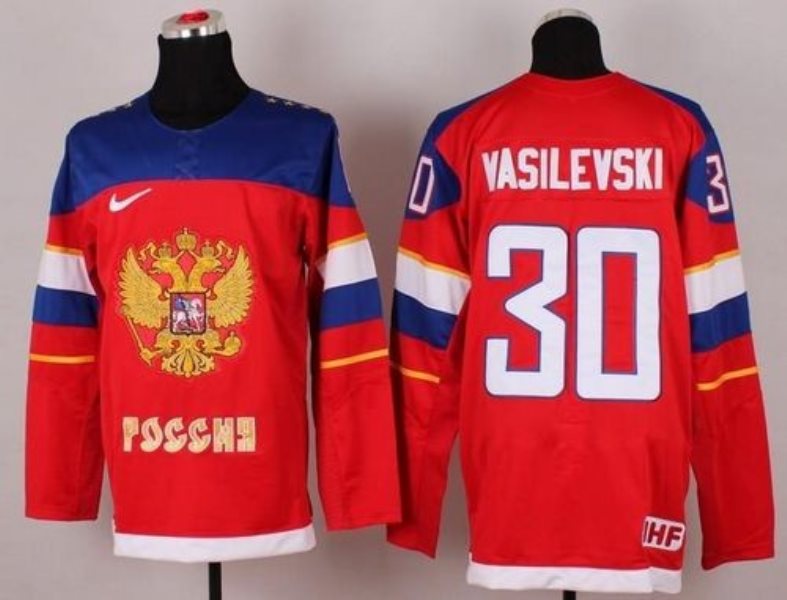 2014 Olympic Team Russia No.30 Andrei Vasilevski Red Hockey Jersey