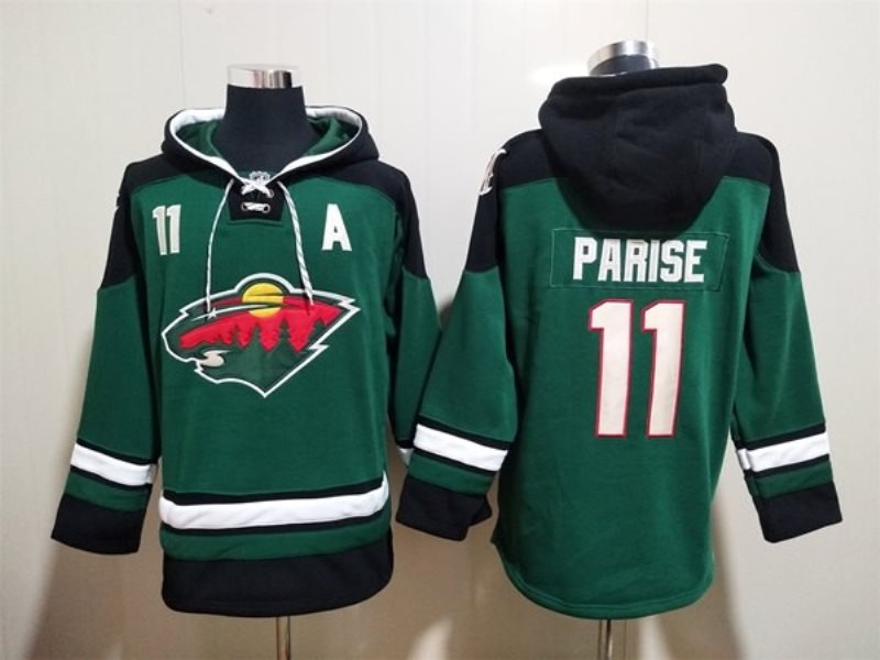 NHL Wild 11 Zach Parise Green Ageless Must-Have Lace-Up Sweatshirt Hoodie