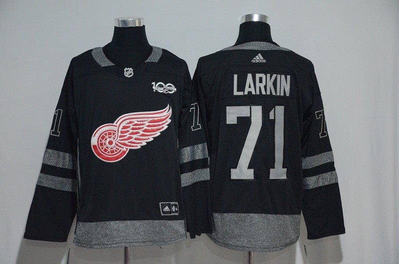 NHL Red Wings 71 Dylan Larkin 100th Anniversary Black Adidas Men Jersey