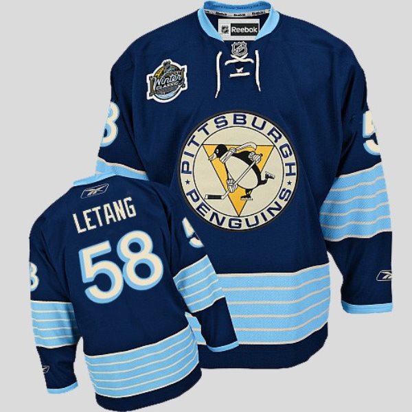 NHL Penguins 58 Kris Letang 2011 Winter Classic Vintage Dark Blue Men Jersey