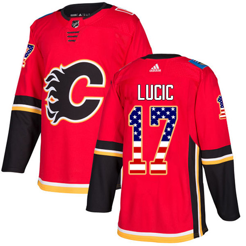 Adidas Flames #17 Milan Lucic Red Home Authentic USA Flag Stitched NHL Jersey