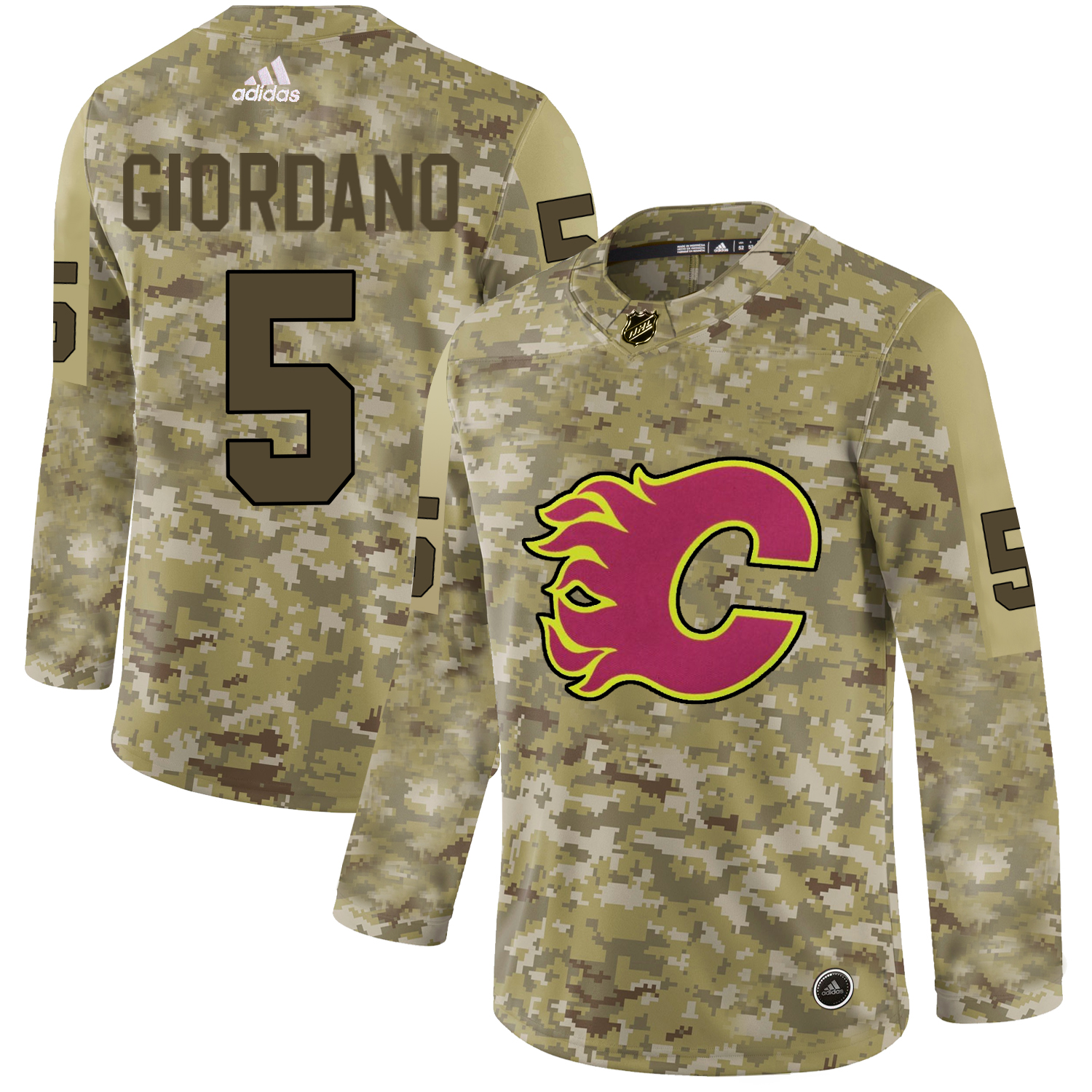 Adidas Flames #5 Mark Giordano Camo Authentic Stitched NHL Jersey
