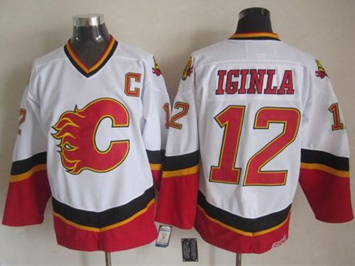 Flames #12 Jarome Iginla White/Black CCM Throwback Stitched NHL Jersey