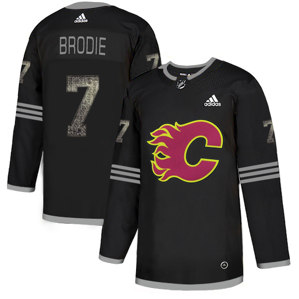 Adidas Flames #7 TJ Brodie Black Authentic Classic Stitched NHL Jersey