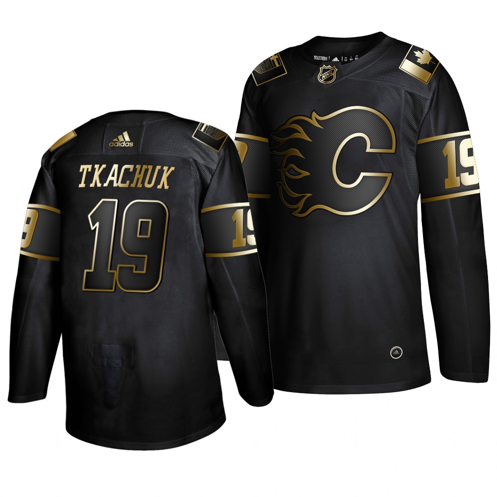 Adidas Flames #19 Matthew Tkachuk Men's 2019 Black Golden Edition Authentic Stitched NHL Jersey