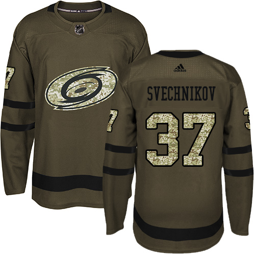 Adidas Hurricanes #37 Andrei Svechnikov Green Salute to Service Stitched NHL Jersey