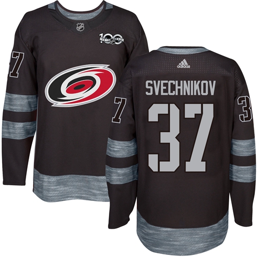 Adidas Hurricanes #37 Andrei Svechnikov Black 1917-2017 100th Anniversary Stitched NHL Jersey