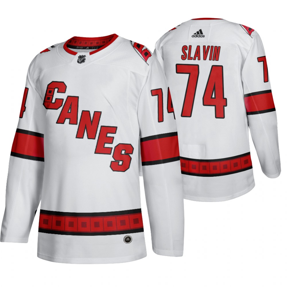 Carolina Hurricanes #74 Jaccob Slavin Men's 2019-20 Away Authentic Player White Stitched NHL Jersey