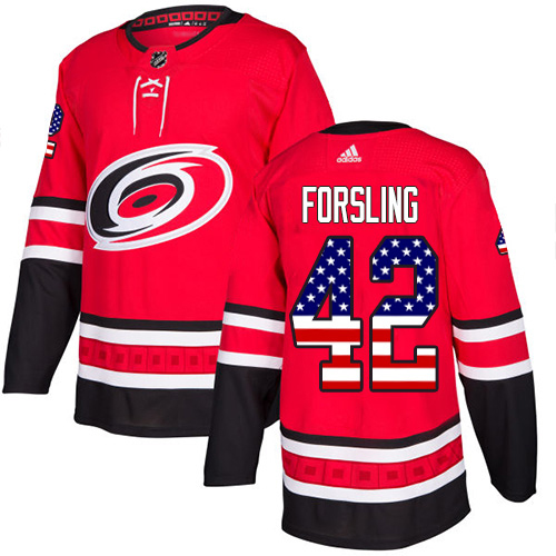 Adidas Hurricanes #42 Gustav Forsling Red Home Authentic USA Flag Stitched NHL Jersey