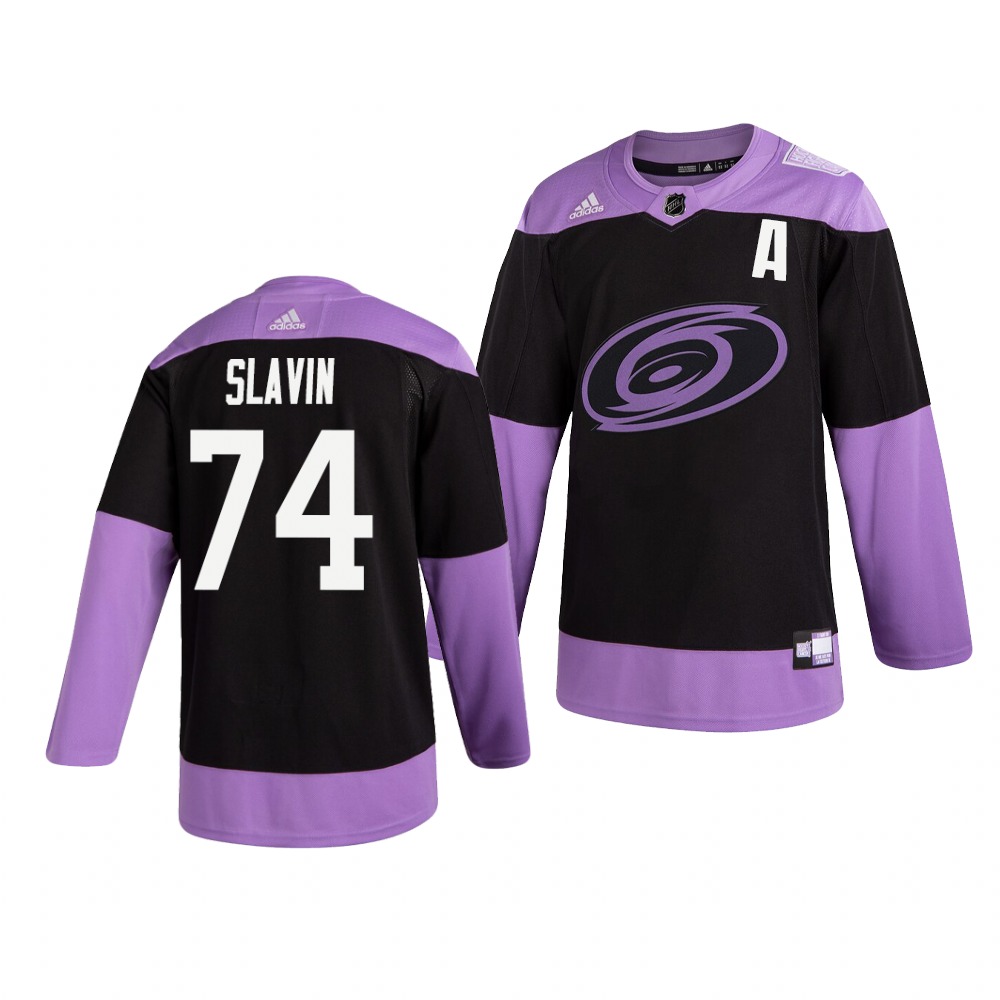 Carolina Hurricanes #74 Jaccob Slavin Adidas Men's Hockey Fights Cancer Practice NHL Jersey Black