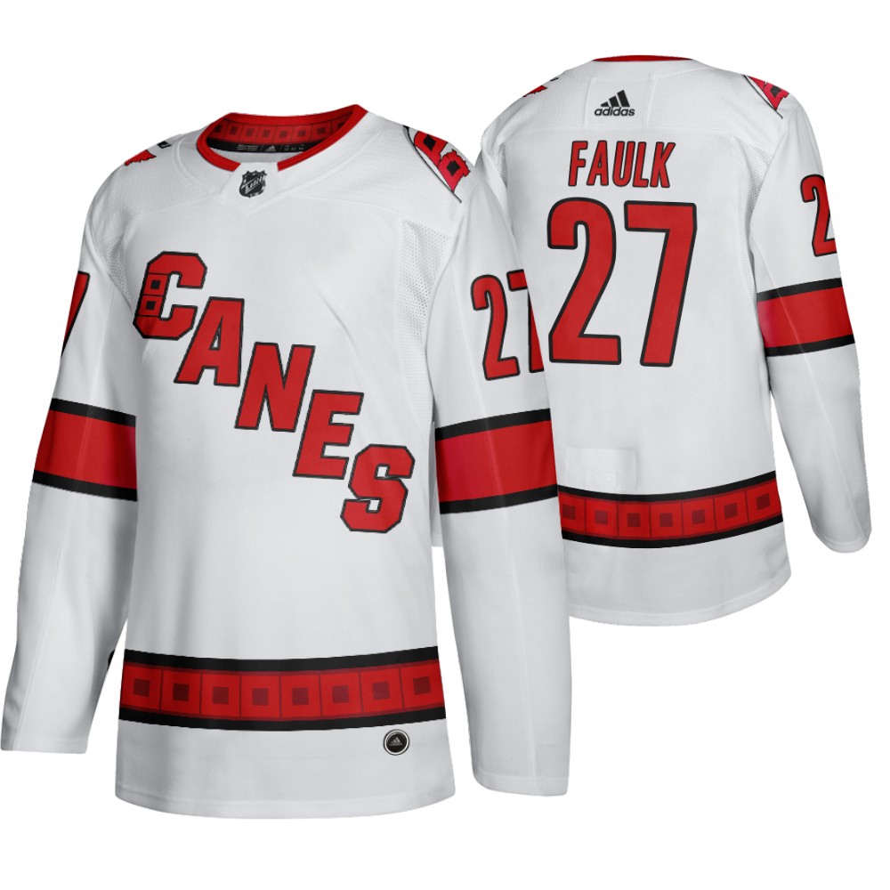 Carolina Hurricanes #27 Justin Faulk Men's 2019-20 Away Authentic Player White Stitched NHL Jersey