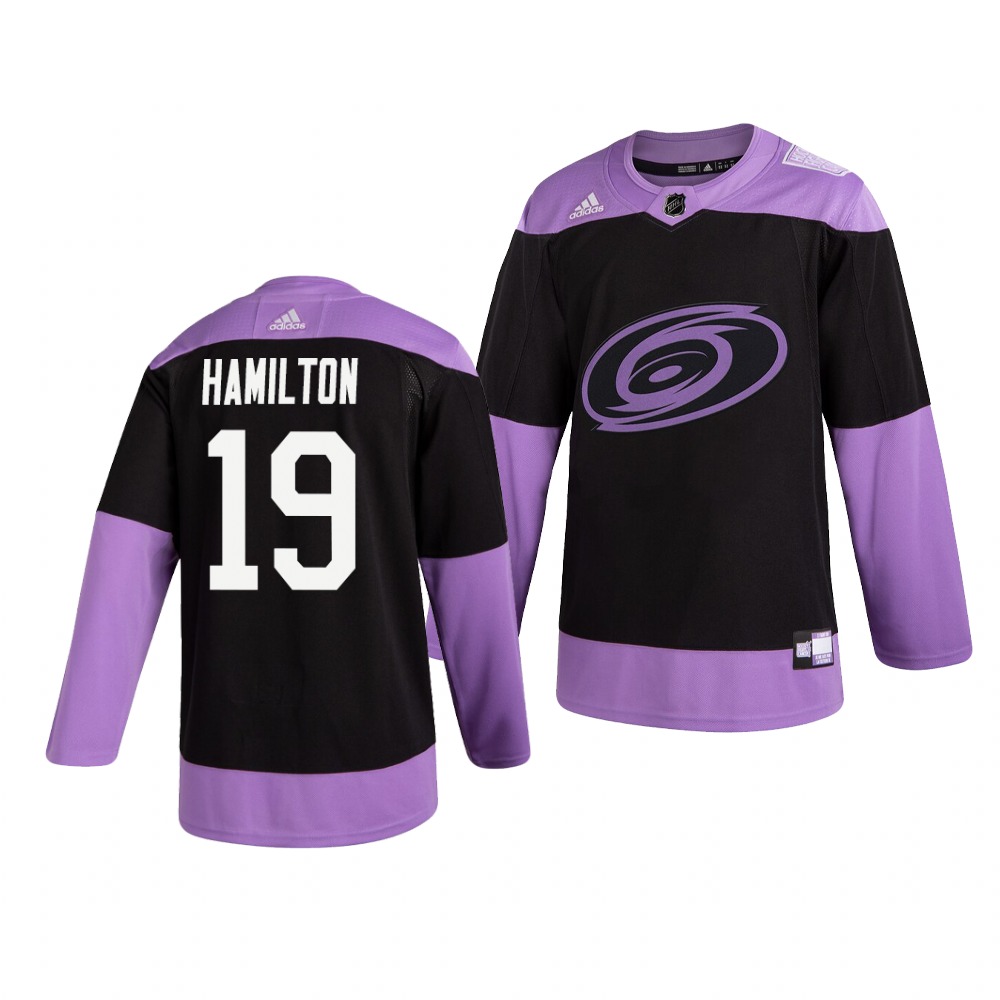 Carolina Hurricanes #19 Dougie Hamilton Adidas Men's Hockey Fights Cancer Practice NHL Jersey Black