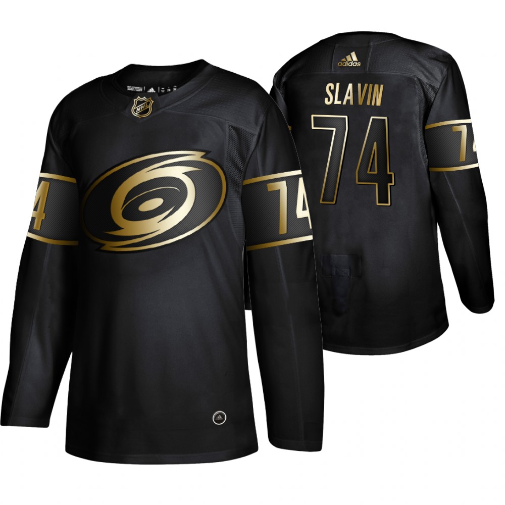 Adidas Hurricanes #74 Jaccob Slavin Men's 2019 Black Golden Edition Authentic Stitched NHL Jersey