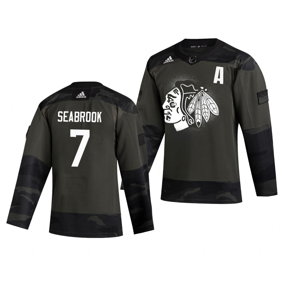 Chicago Blackhawks #7 Brent Seabrook Adidas 2019 Veterans Day Men's Authentic Practice NHL Jersey Camo