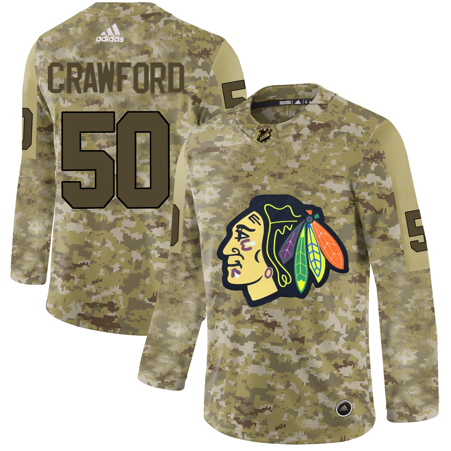 Adidas Blackhawks #50 Corey Crawford Camo Authentic Stitched NHL Jersey