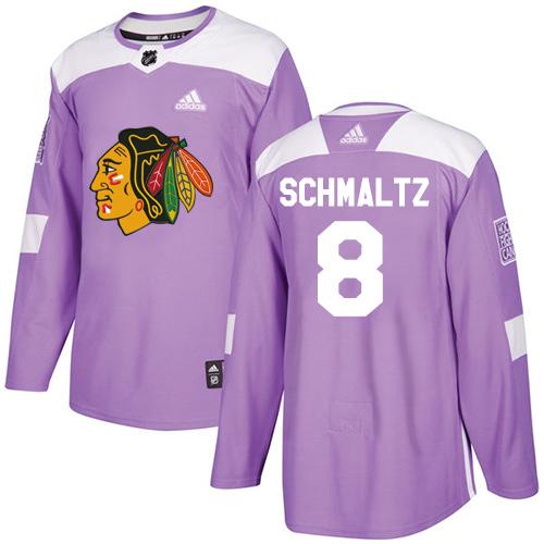 Adidas Blackhawks #8 Nick Schmaltz Purple Authentic Fights Cancer Stitched NHL Jersey
