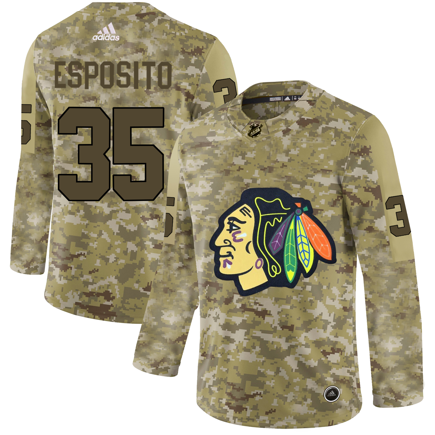 Adidas Blackhawks #35 Tony Esposito Camo Authentic Stitched NHL Jersey