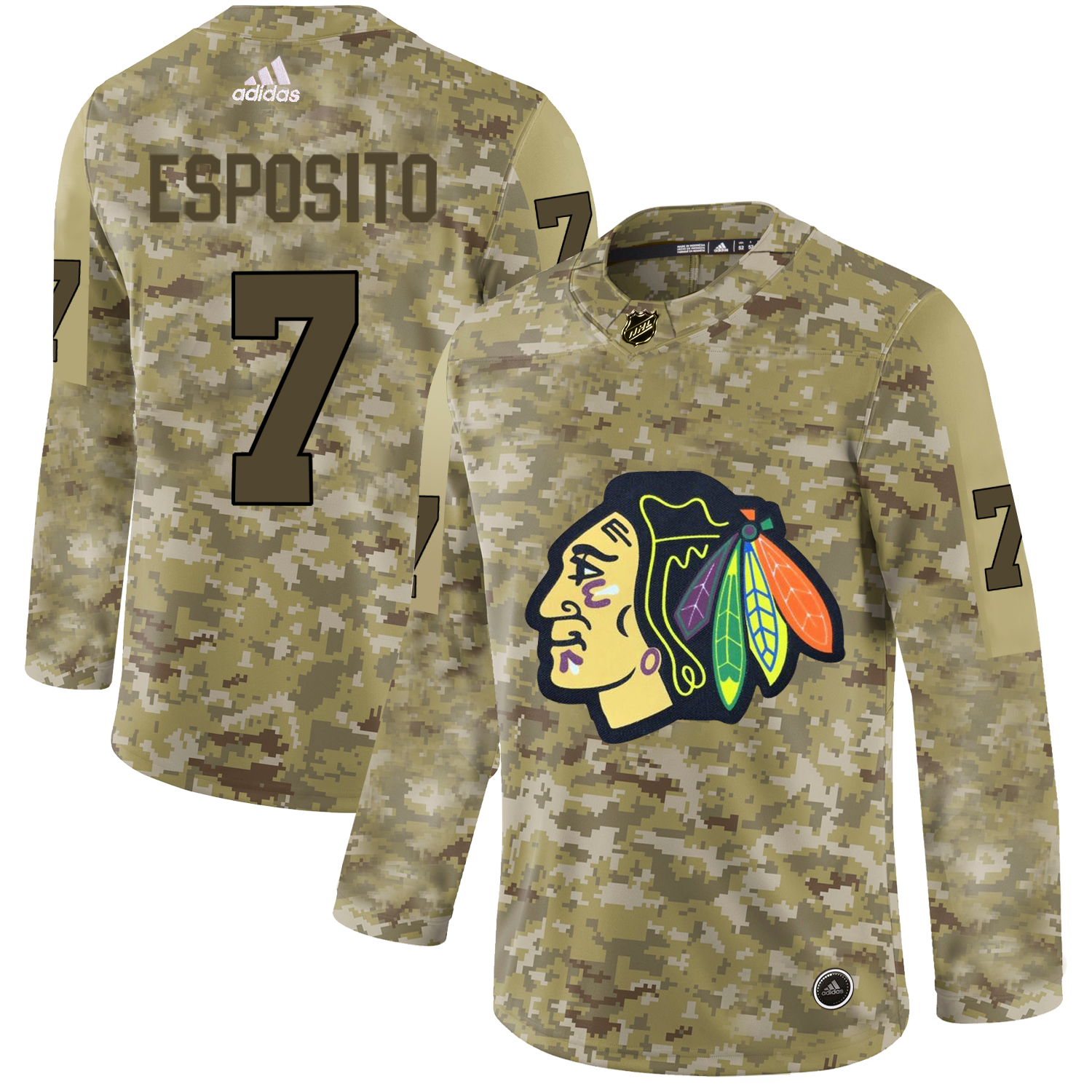 Adidas Blackhawks #7 Tony Esposito Camo Authentic Stitched NHL Jersey
